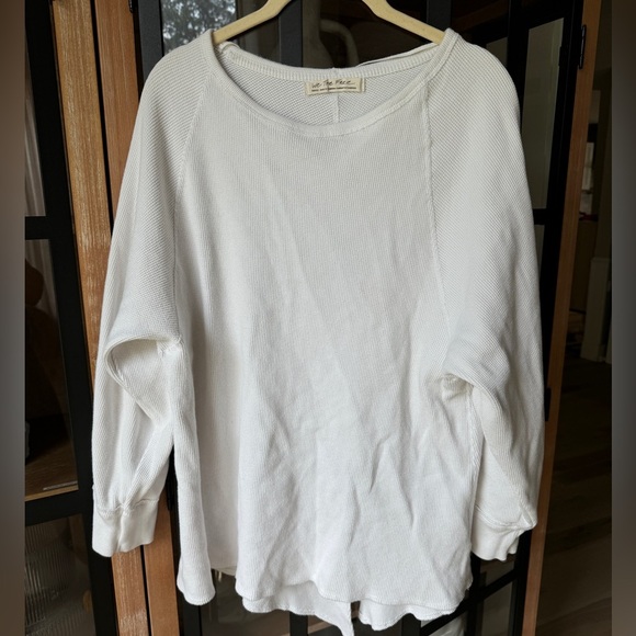 Free People waffle knit oversized top tunic sweater textured loose thermal boat - Picture 1 of 6